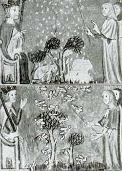 מכות מצרים - ברד וארבה
מתוך הגדת סאראייבו, המאה ה-13